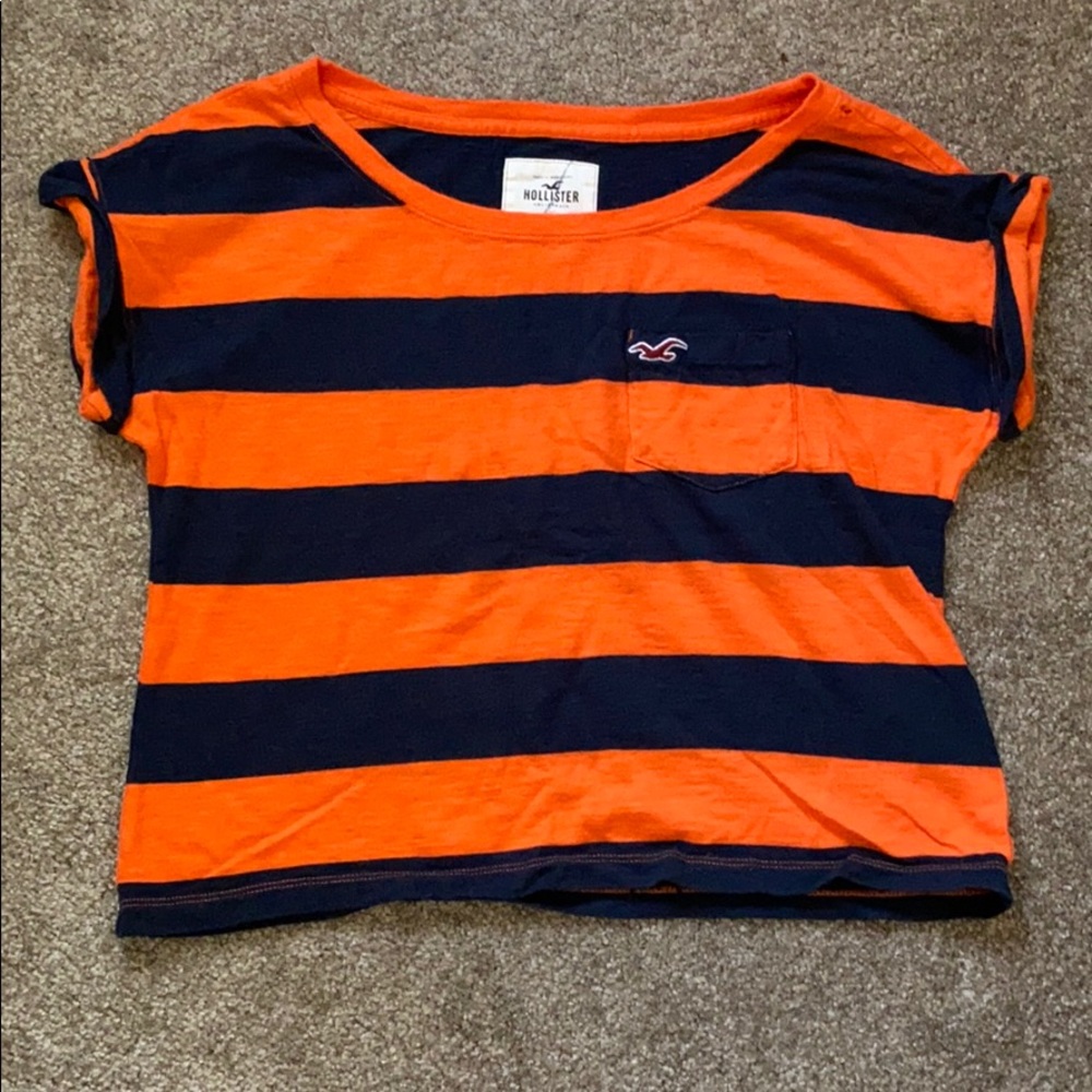 Blue and orange stripped short sleeve crop top